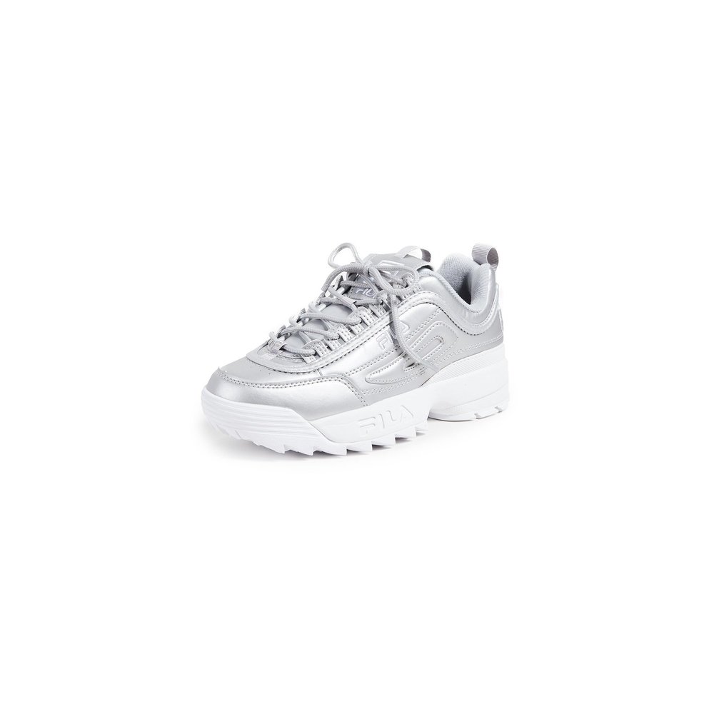 FILA WOMEN'S DISRUPTOR II PREMIUM COMFORTABLE SNEAKERS, METALLIC SILVER/WHI